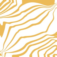 The abstract background is dull yellow with wavy line motifs like waves.