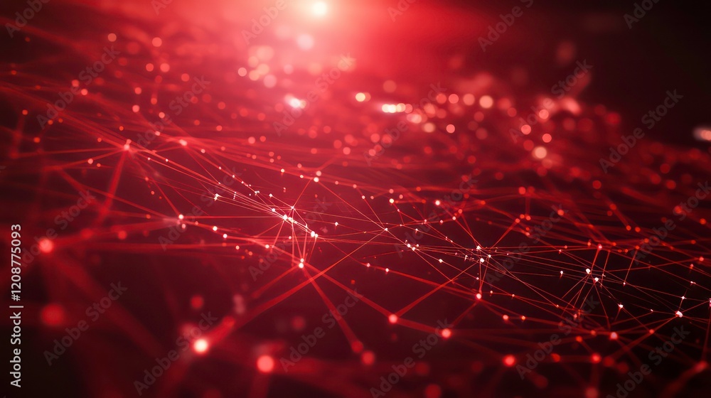 Poster airplane network connection lines on red technology background, data travel concept. 3d rendering