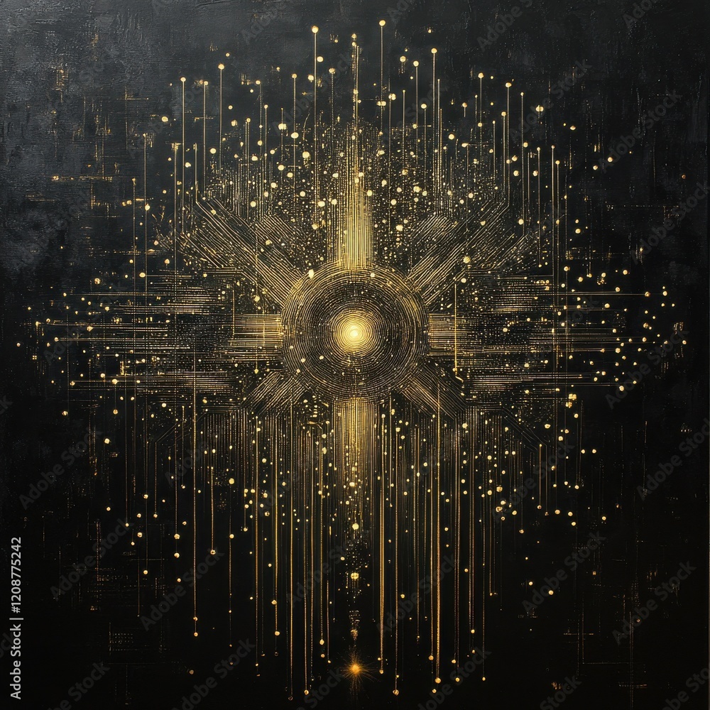 Aufkleber metaphysical coding event dark black shiny gold dna activation art abstract environment digital view
