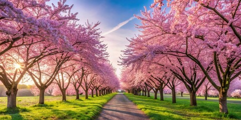 Beautiful cherry blossom trees in full bloom in a serene springtime setting, cherry blossoms, spring, flowers, nature