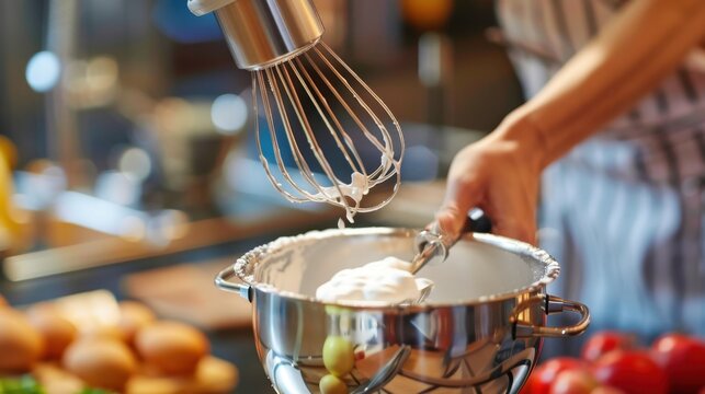 Handheld Mixer: A compact, portable mixer that helps you whip, blend, and mix ingredients quickly and efficiently, ideal for everyday kitchen tasks.
