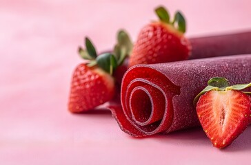 Rolled Strawberry Fruit Leather with Fresh Strawberries