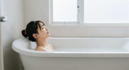 お風呂でリラックスする女性 バスタイム