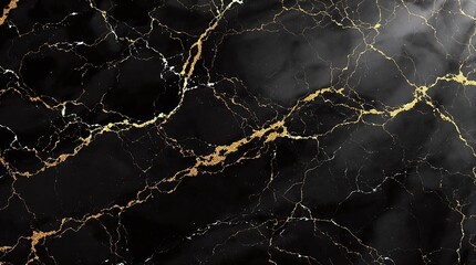 Dark marble texture with gold veins and smooth polished highlights. Abstract elegant background banner.