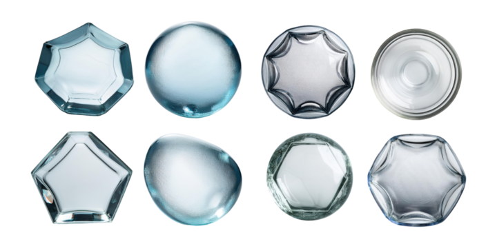 Transparent Glass Shapes on White Background