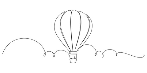 hot air balloon with continuous line art. holiday vector element illustration.