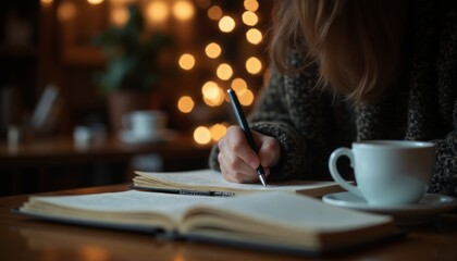 A person journaling their thoughts and feelings, mental health and self improvement concepts