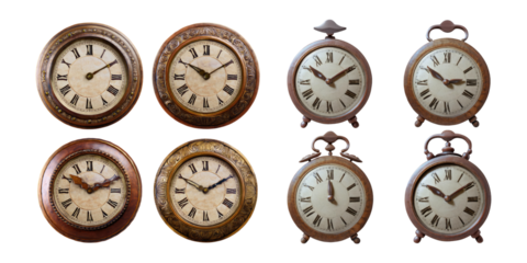 Vintage Clock Collection on Transparent Background, PNG collection, set bundle, isolate on transparent or white background