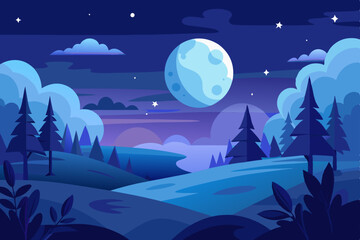Naklejka premium A beautiful moonlight night vector art illustration