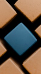 Fototapeta premium Abstract Blue and Beige Cube Pattern 3D Render Modern Tech Background Geometric Design