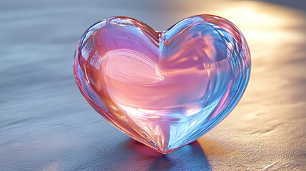 A heart fluid holographic 3D render icon isolated on a minimalistic bright-toned background with blurred space on the side representing modern symbolism of love, emotion, and digital transformation.

