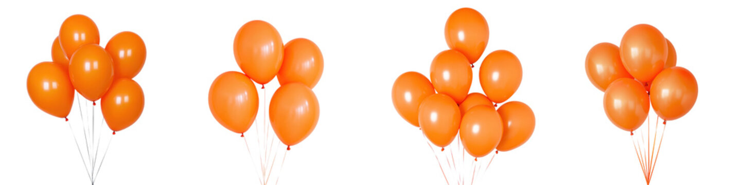 Fototapeta A bouquet of vibrant floating orange balloons creating a cheerful and festive atmosphere for a joyous or event