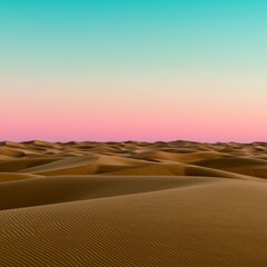 Naklejka premium Scenic Desert Landscape Rolling Sand Dunes at Sunrise Pink Sky