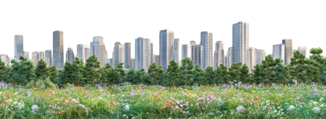 PNG Modern city flowers architecture landscape.