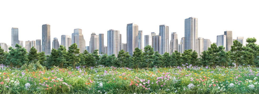 PNG Modern city flowers architecture landscape.