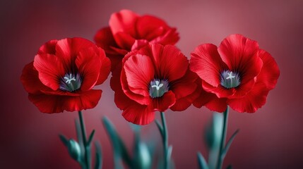 Obraz premium Vibrant Red Flowers with Delicate Petals Against a Soft Background, Perfect for Nature and Floral Themed Projects, Celebrating Beauty and Elegance in Blooming Spring