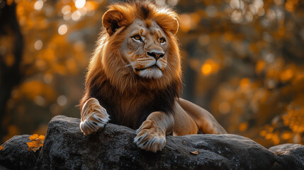 Obraz premium A lion rests on a rock