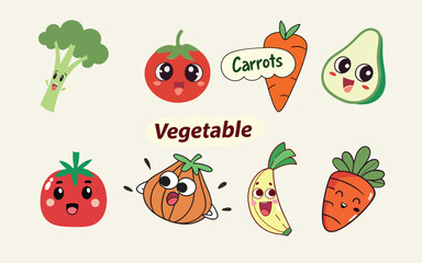 Illustration of fresh vegetables  carrot ,tomato banana — hand-drawn vector elements vactor