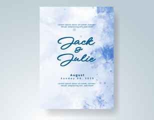 Wedding card invitation template with hand painted watercolor splash