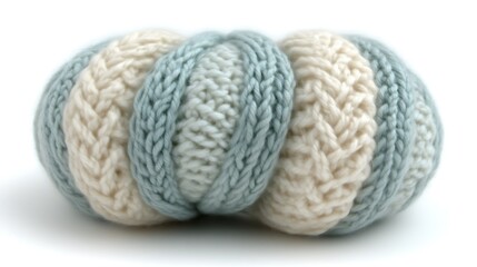 Fototapeta premium Knitted yarn ball in cream and blue hues