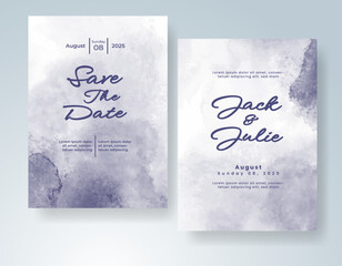 Wedding card invitation template with hand painted watercolor splash
