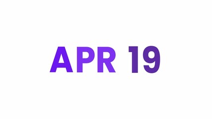 19th April calendar icon animation. Alpha matte with transparent background 4K resolution.