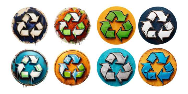Colorful Recycle Icons on Transparent Background
