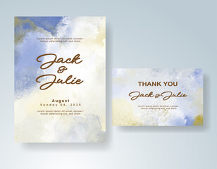 Wedding card invitation template with hand painted watercolor splash