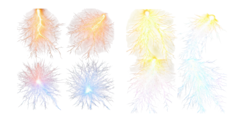 Colorful Lightning Effects and Electric Energy Visualization,PNG set collection, isolated on transparent background