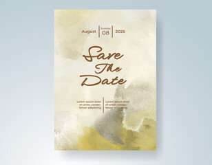 Wedding card invitation template with hand painted watercolor splash