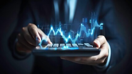 Businessman showcasing AI technology concept, embracing innovation and future advancements in digital sphere. The modern world driven by technology and data analysis for efficient operations