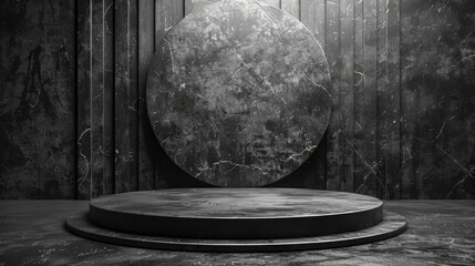 Black stone circle podium pedestal product stage platform 3d background.