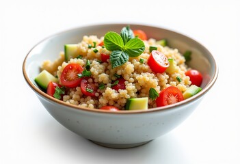 Isolated Quinoa Bowl: Vector Illustration, Transparent Background, Simple Style, Food Photo, Detailed Margins, Vibrant Colors, Plant-Based, Healthy Dish, Minimalist.

