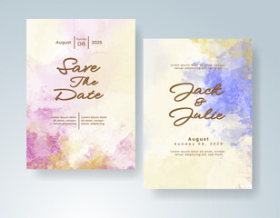 Wedding card invitation template with hand painted watercolor splash