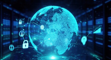 Fototapeta premium Futuristic Cybersecurity-Themed Virtual World View.