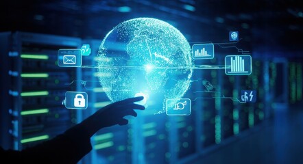 Futuristic Cybersecurity-Themed Virtual World View.