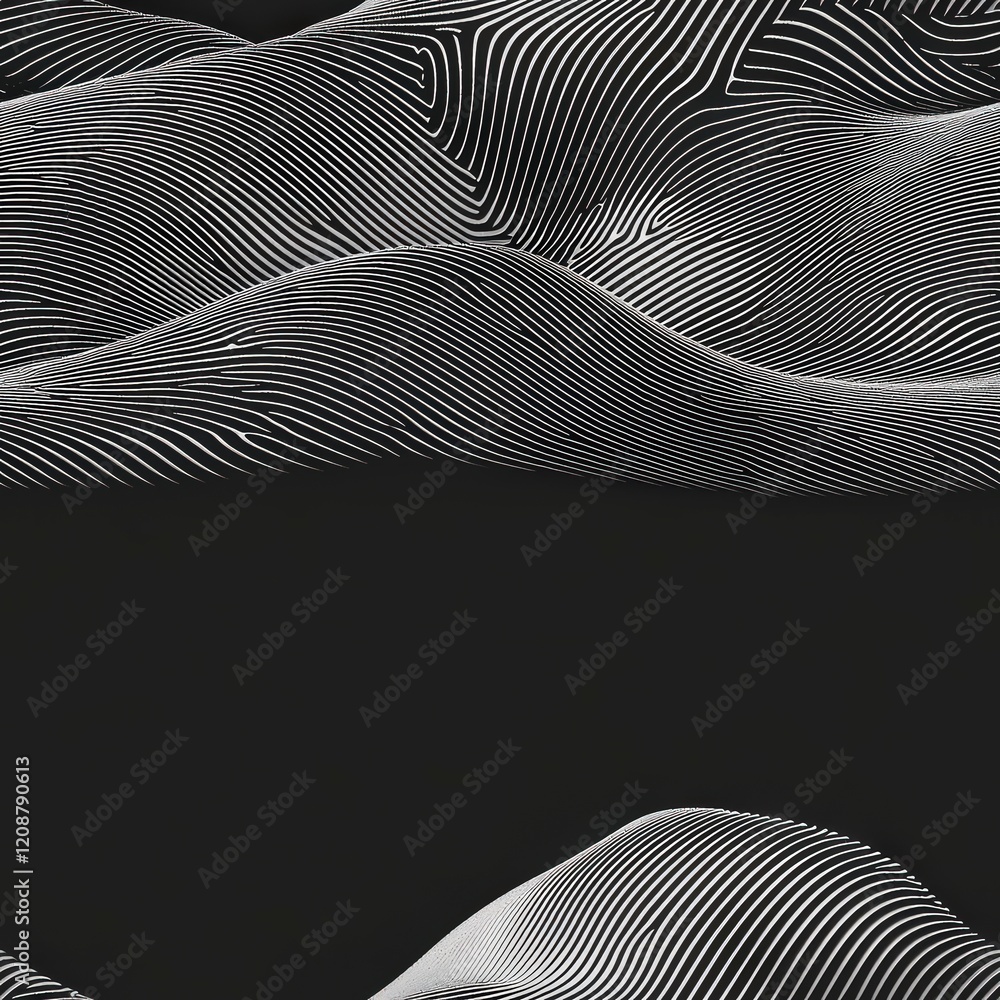 Poster abstract black and white lines forming wavy patterns on dark background creating modern art aestheti