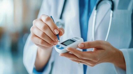 Healthcare Professional Demonstrating Blood Glucose Monitoring Device to Pregnant Patient
