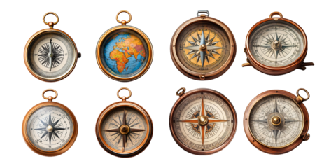 Vintage Compasses with Transparent Background Collection