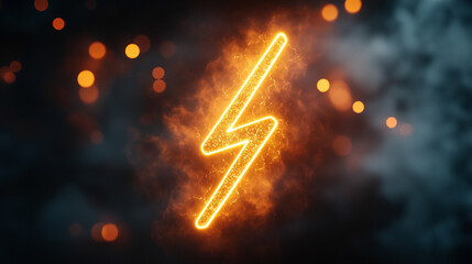 A 3D icon of energy with a lightning bolt symbol on a bright yellow background representing electricity, power, and innovation, with a modern tech feel and blank space for caption

