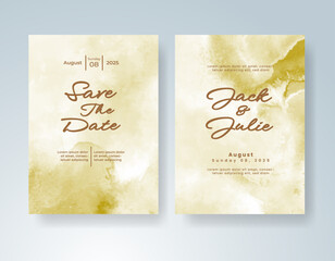 Wedding card invitation template with hand painted watercolor splash