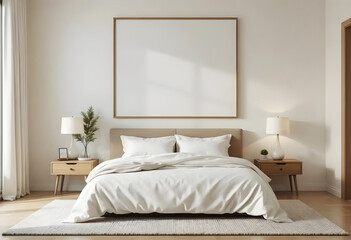 A minimalist living room setup featuring a sleek wall poster in ISO A dimensions, perfect for showcasing modern designs