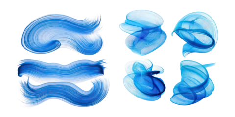 Abstract Blue Brush Strokes and Fluid Shapes,PNG set collection, isolated on transparent background
