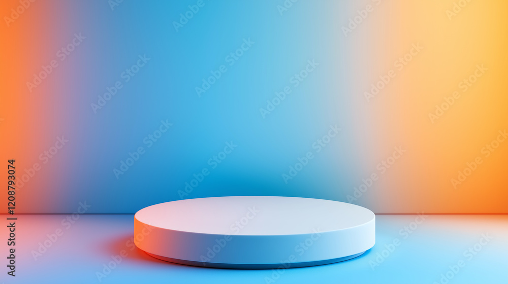 Aufkleber white round podium on blue and orange gradient background illuminating empty space