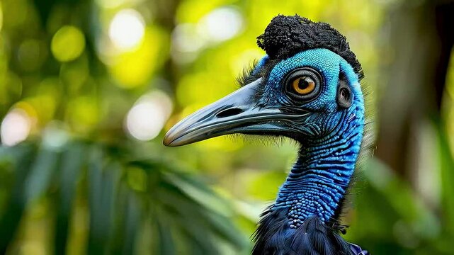 a cassowary  with  a blue head  and  black neck