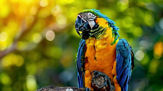 a blue and yellow macaw