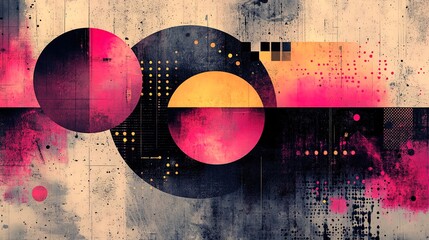Modern abstract beauty with geometric patterns and vibrant pink and gold gradients