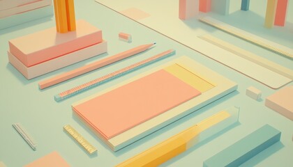 Pastel Shapes, Pencils, Rulers: Abstract Still Life