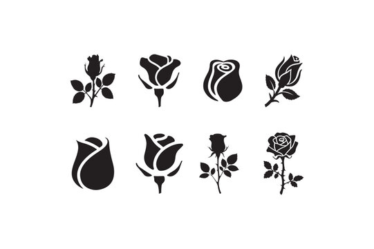 Rose bud icon silhouette. Rose flower vector isolated symbol. Rosebud black flat icon illustration. Rose flower Icon Flat Graphic Design. Bud flower sign design on a white background.