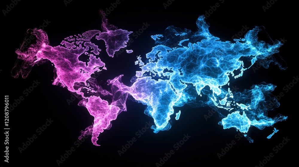 Poster global network abstract representation of a world map with network connections forming a complex web